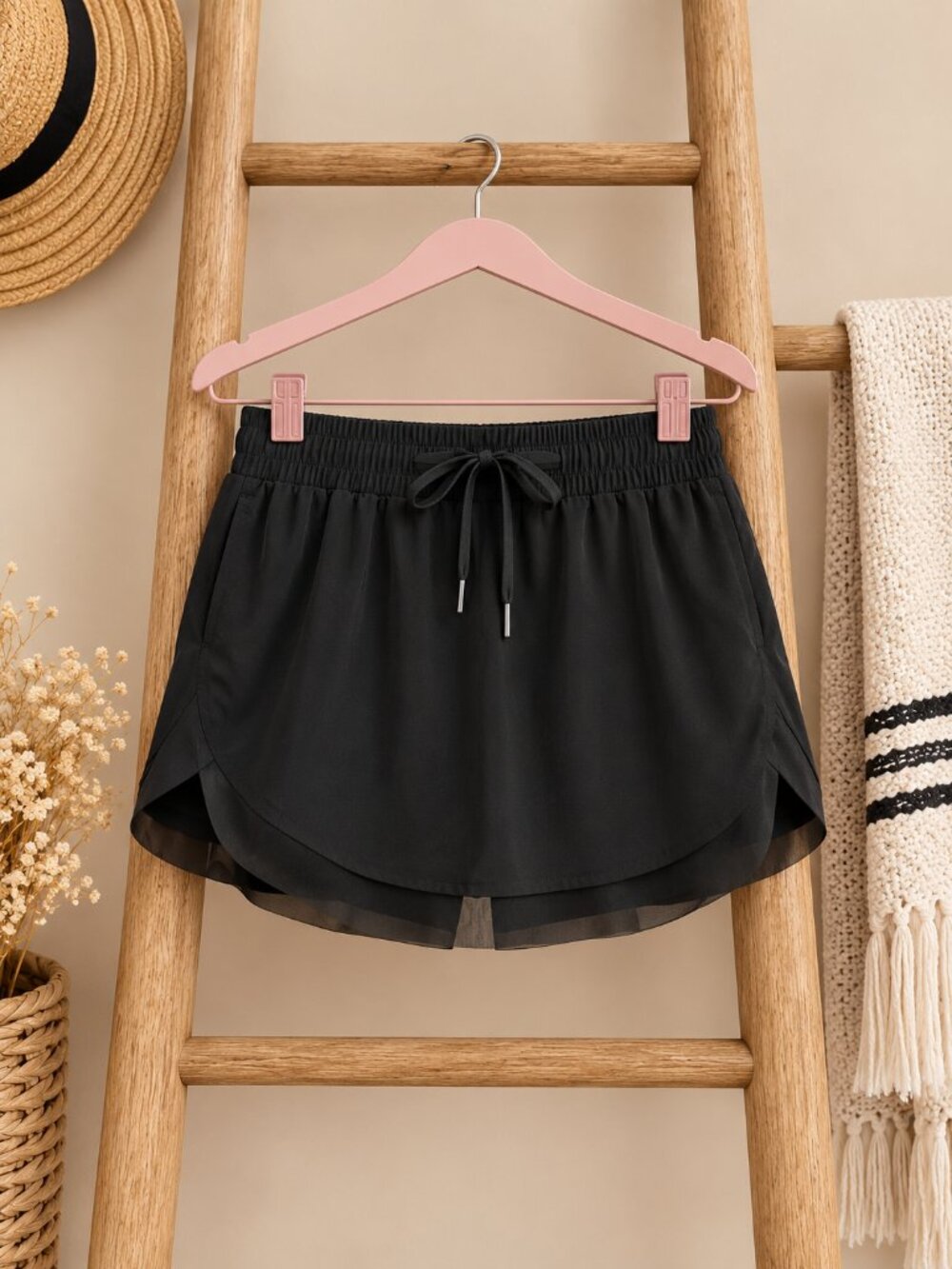 Halara Black 2-in-1 Mesh Tennis Skort Built In Shorts Pockets XL